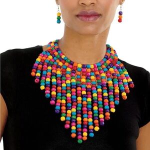 Mrotrida Women's Chunky Wood Beaded Necklace & Earring Set